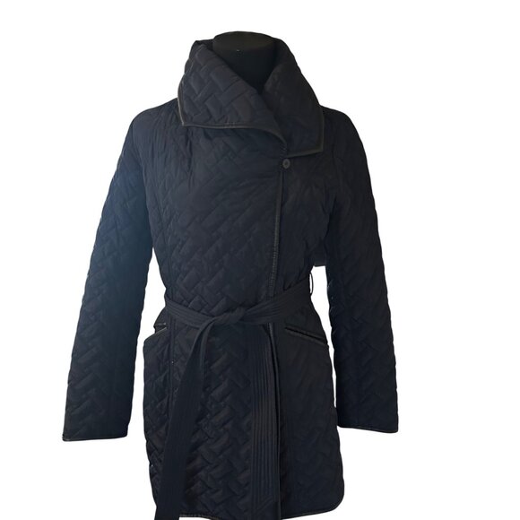 Cole Haan Jackets & Blazers - Cole Haan Signature dark blue quilted belted coat size S
